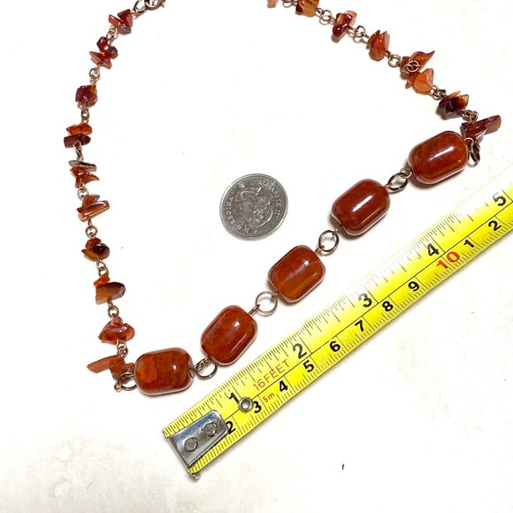 Genuine Burnt Orange Snakeskin Agate Bib Necklace, Large Gemstone & Copper Links - Picture 11 of 13